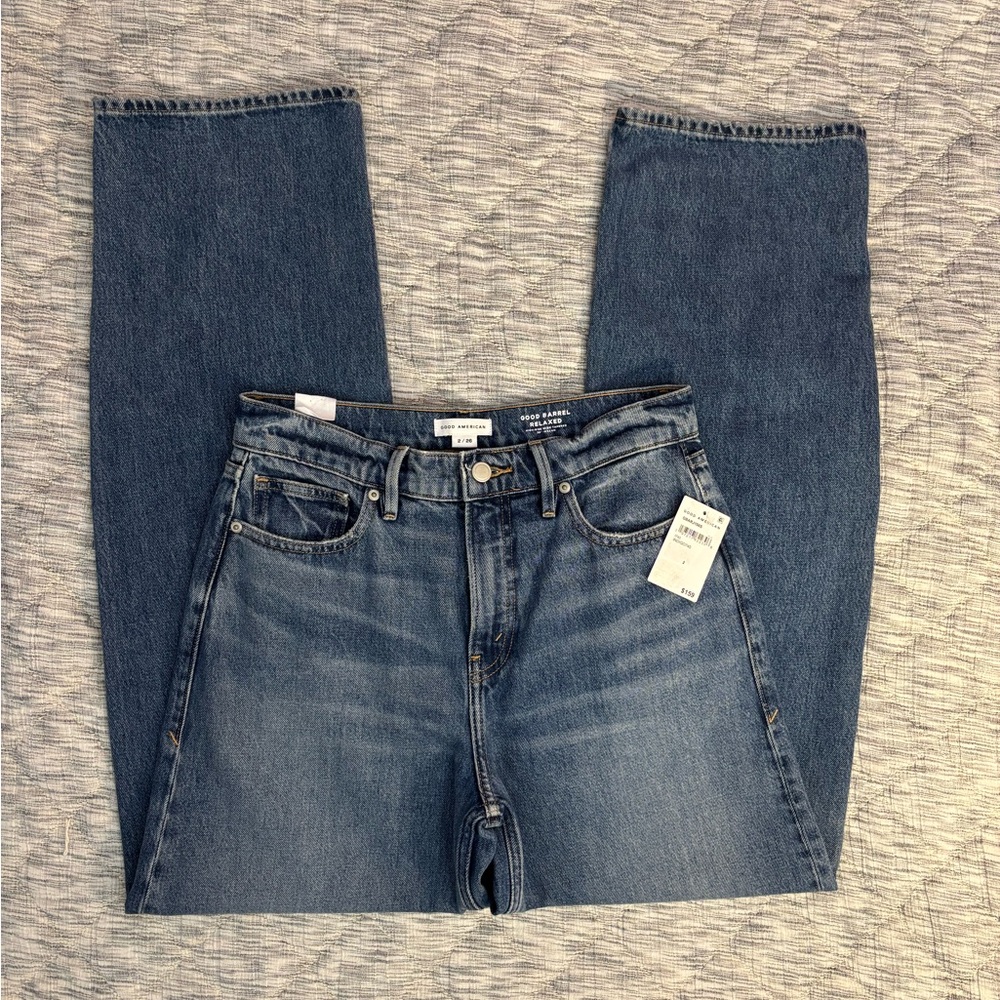 Good American High-Rise Straight Leg Jeans - Medium Blue